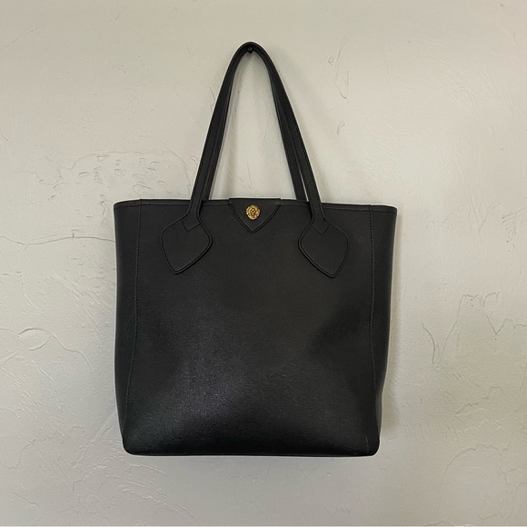 Anne Klein Sophisticated Black Leather Tote Bag with Minimalist Design 12.5"x15" - Picture 2 of 12